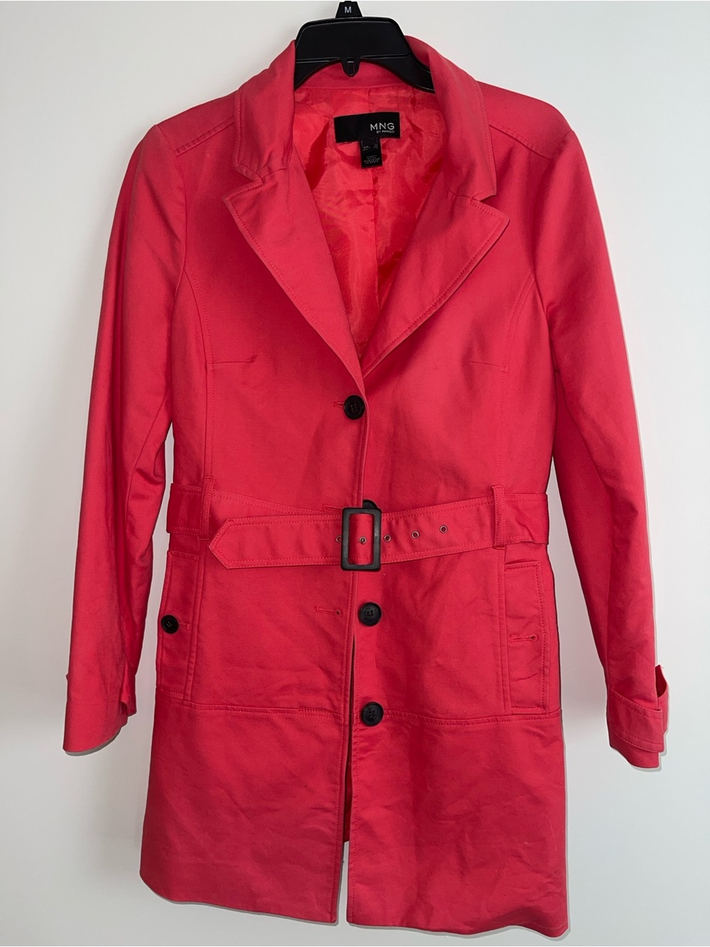 Women's Pink Belted 3/4 Trench Coat, Size M